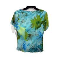 Serali Womens Floral Print Pullover Blouse Turquoise Multi Color Size 14