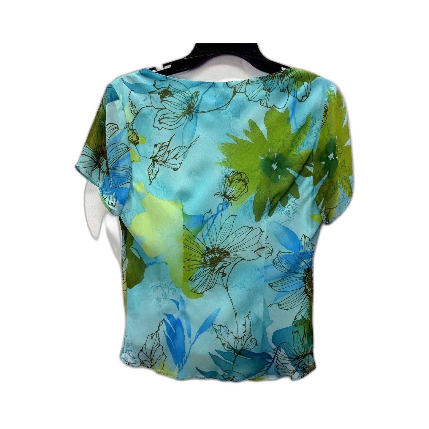 Serali Womens Floral Print Pullover Blouse Turquoise Multi Color Size 14