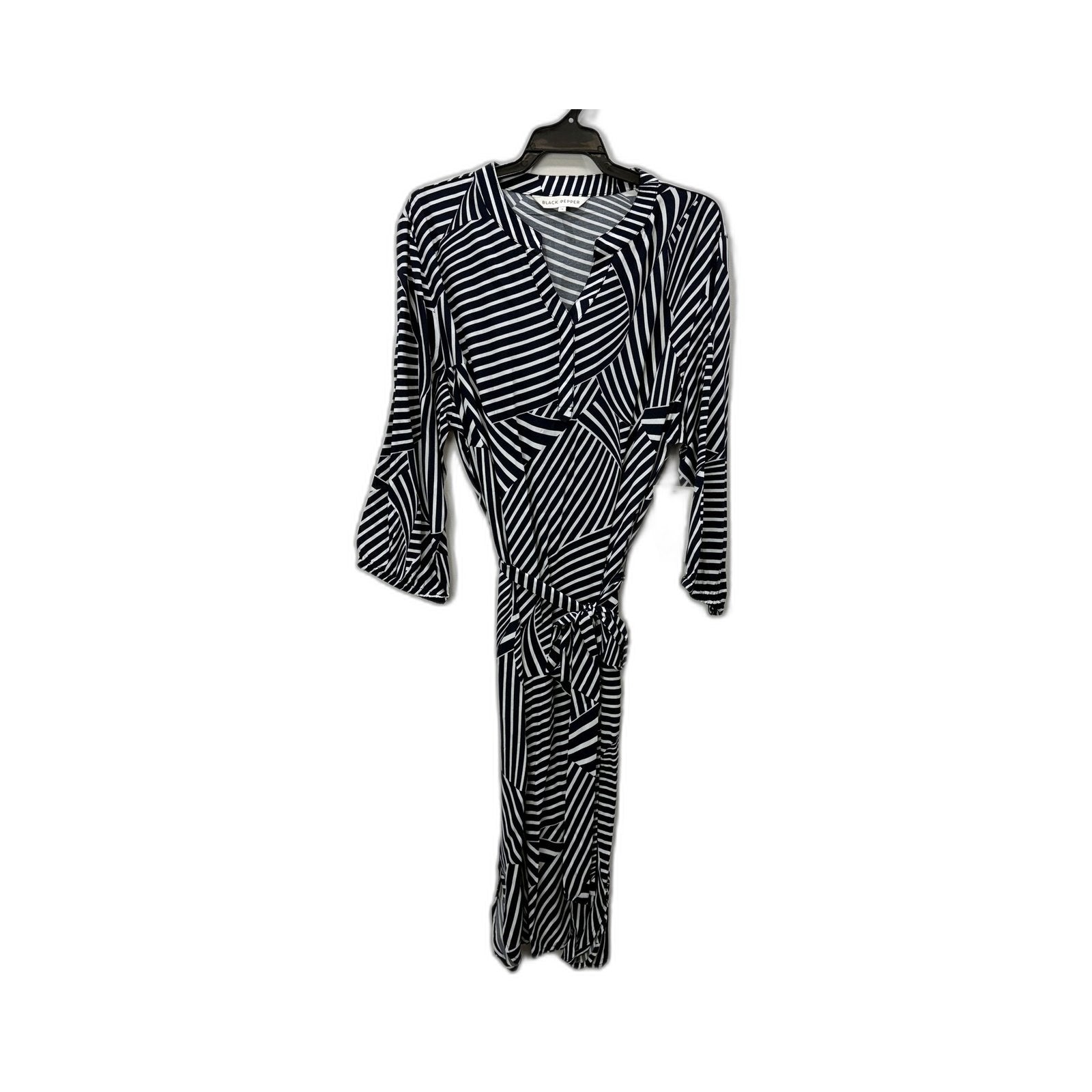 Black Pepper Womens Striped Midi Dress in and White, Size 16 NEW