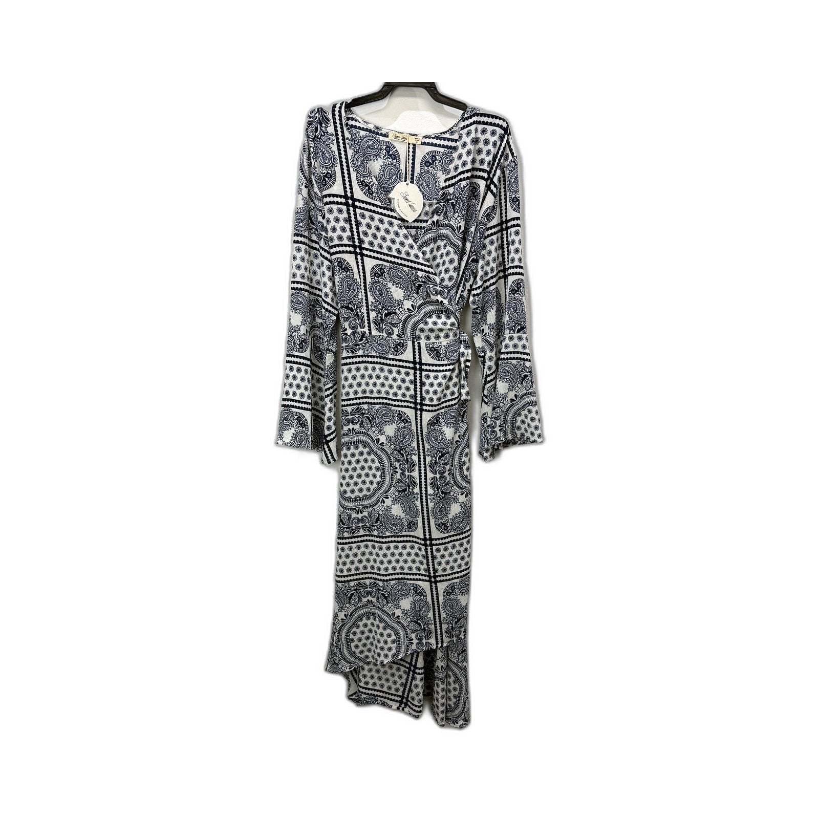 Sweet Lemon Womens Paisley Print Maxi Dress Floral Boho Blue and White Size NEW