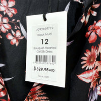 Marcs Womens Bouquet-Hearted Silk Dress in Black Multi, Size 12 NEW