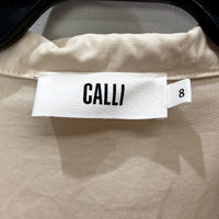 Calli Womens Pleated Dress Short Sleeve Button Front Casual Beige Size 8 NEW