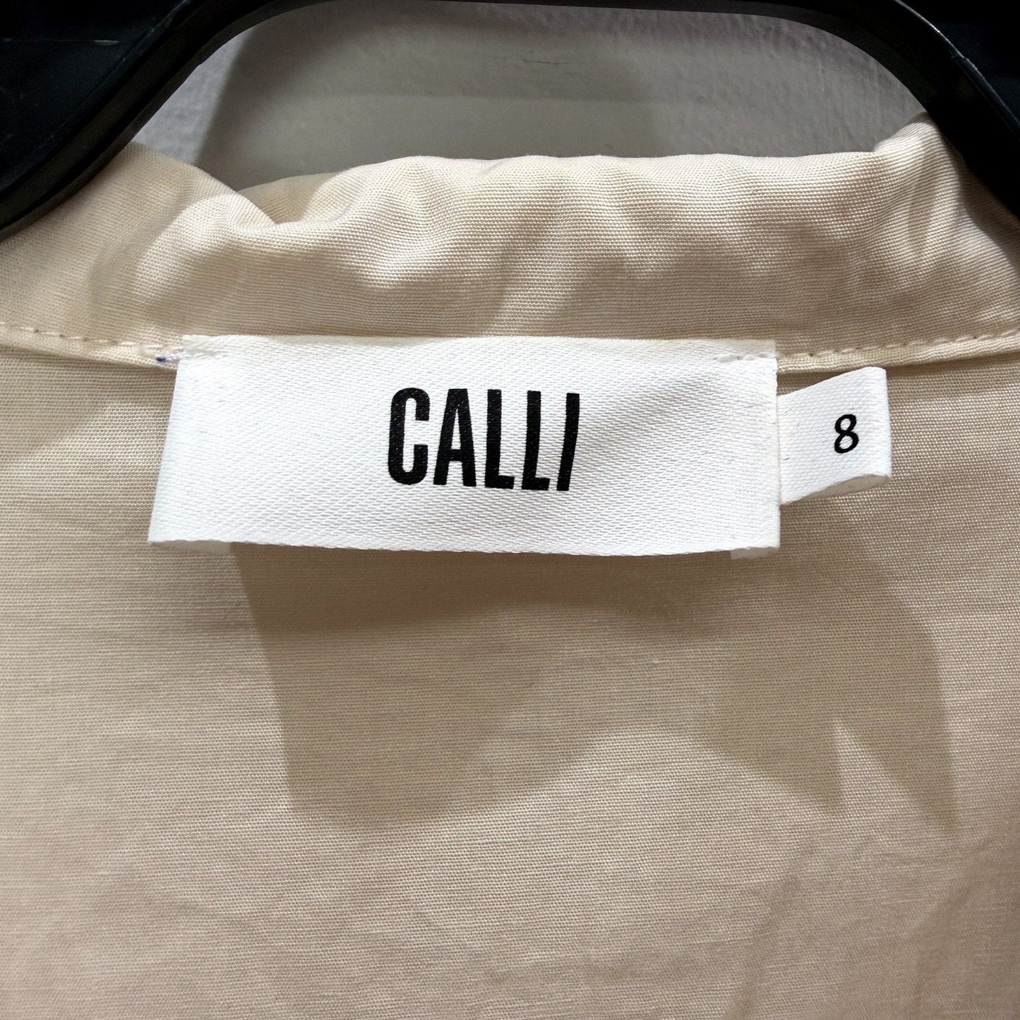 Calli Womens Pleated Dress Short Sleeve Button Front Casual Beige Size 8 NEW