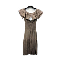 Petal + Pup Womens Tiered Midi Dress Ruffle Smocked Cotton Beige Size 8 NEW