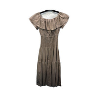 Petal + Pup Womens Tiered Midi Dress Ruffle Smocked Cotton Beige Size 8 NEW