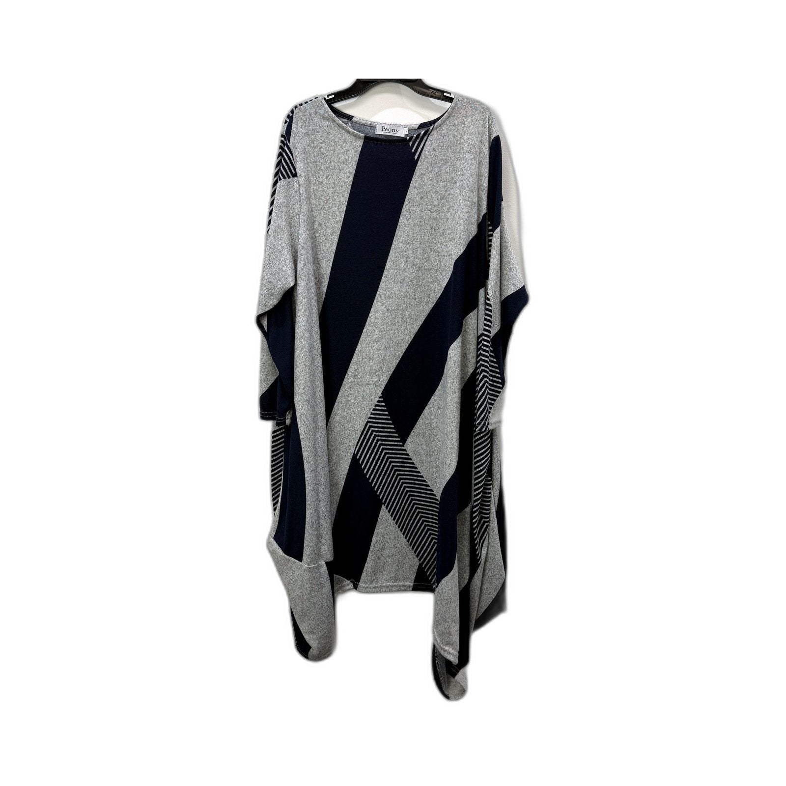 Peony Womens Oversized Pullover Sweater Geometric Pattern Gray Black Size XL