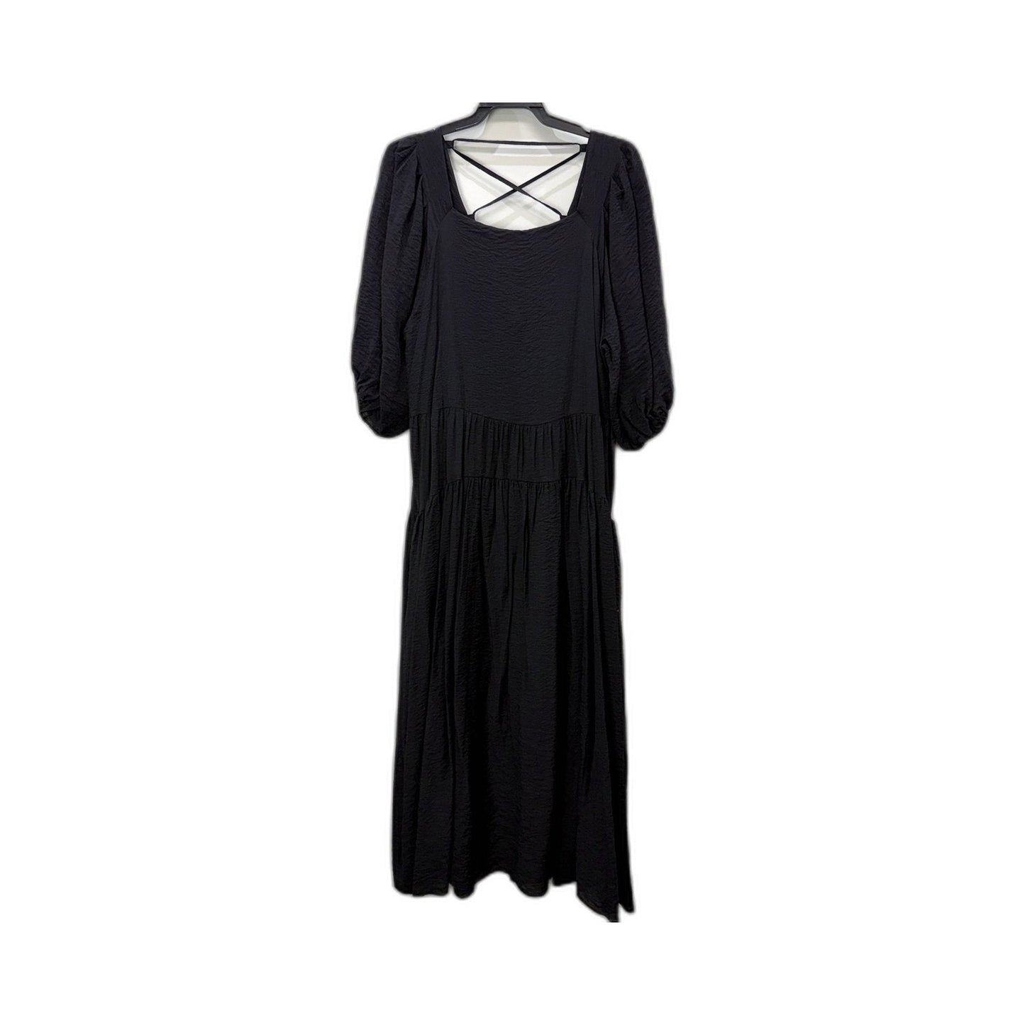Three of Something Womens Tiered Maxi Dress Criss-Cross Back Black Size XXL NEW