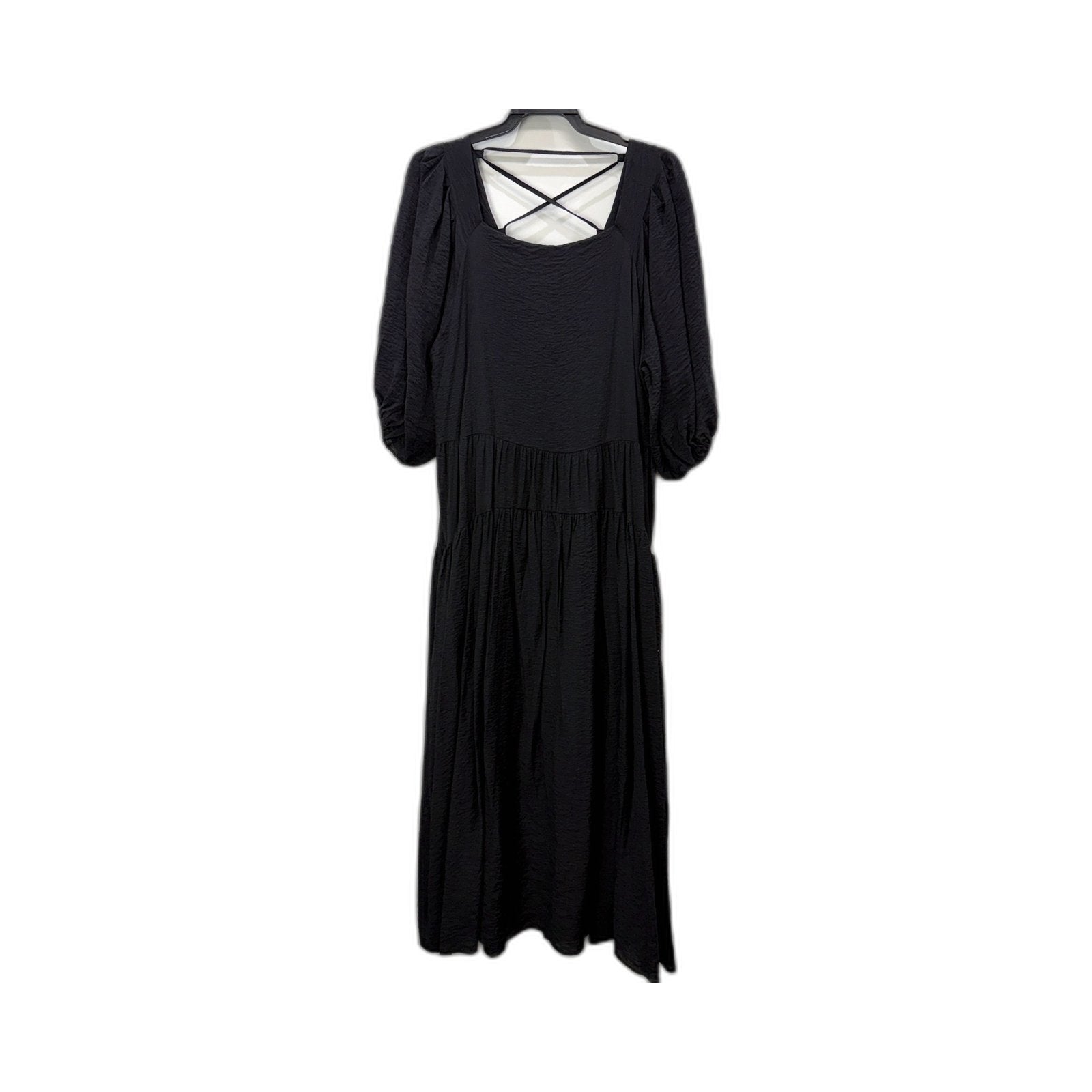 Three of Something Womens Tiered Maxi Dress Criss-Cross Back Black Size XXL NEW