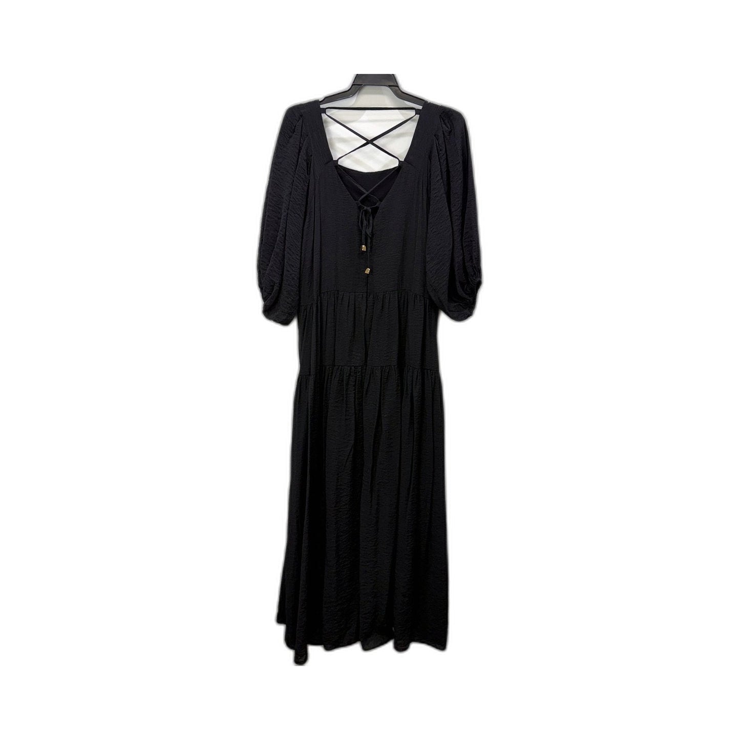 Three of Something Womens Tiered Maxi Dress Criss-Cross Back Black Size XXL NEW