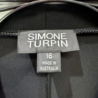Simone Turpin Womens Ruched Waist Cocktail Party Dress in Black, Size 16