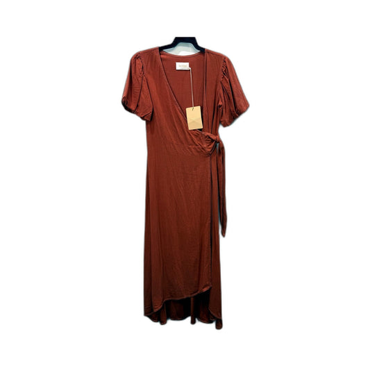 Sancia Womens Emilia Midi Wrap Dress with Puff Sleeves in Papaya Size XS NEW