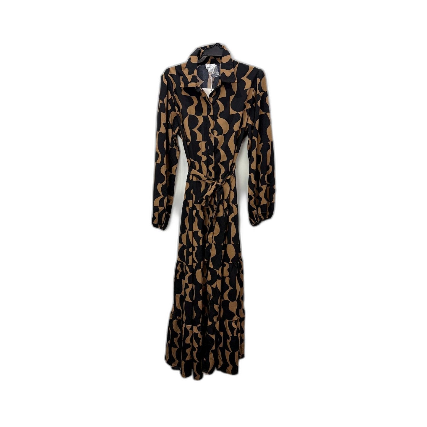 Pink Diamond Womens Tie Waist Patterned Maxi Dress in Black and Tan Size 6 NEW