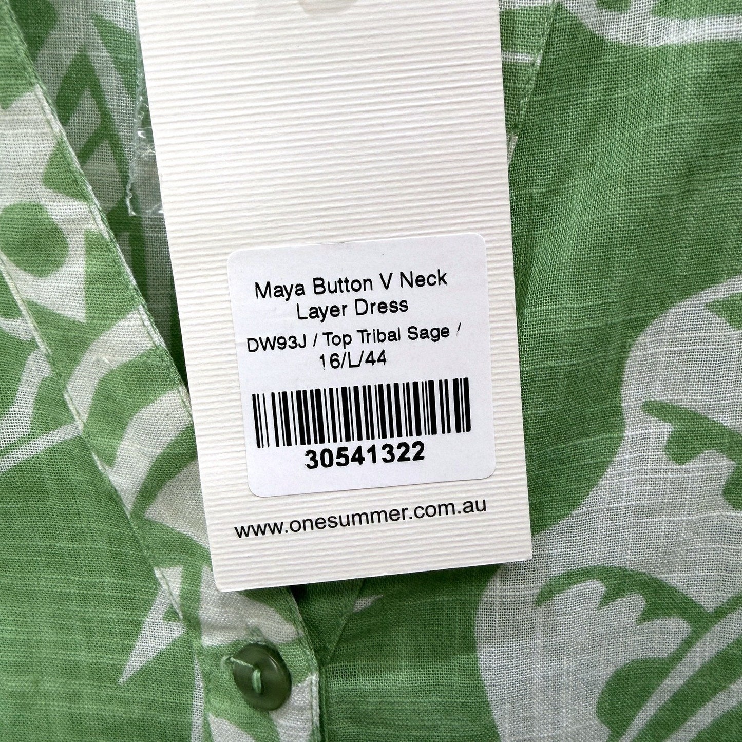 One Summer Womens Floral Print Button Front V-Neck Dress Green Size 16 Size NEW