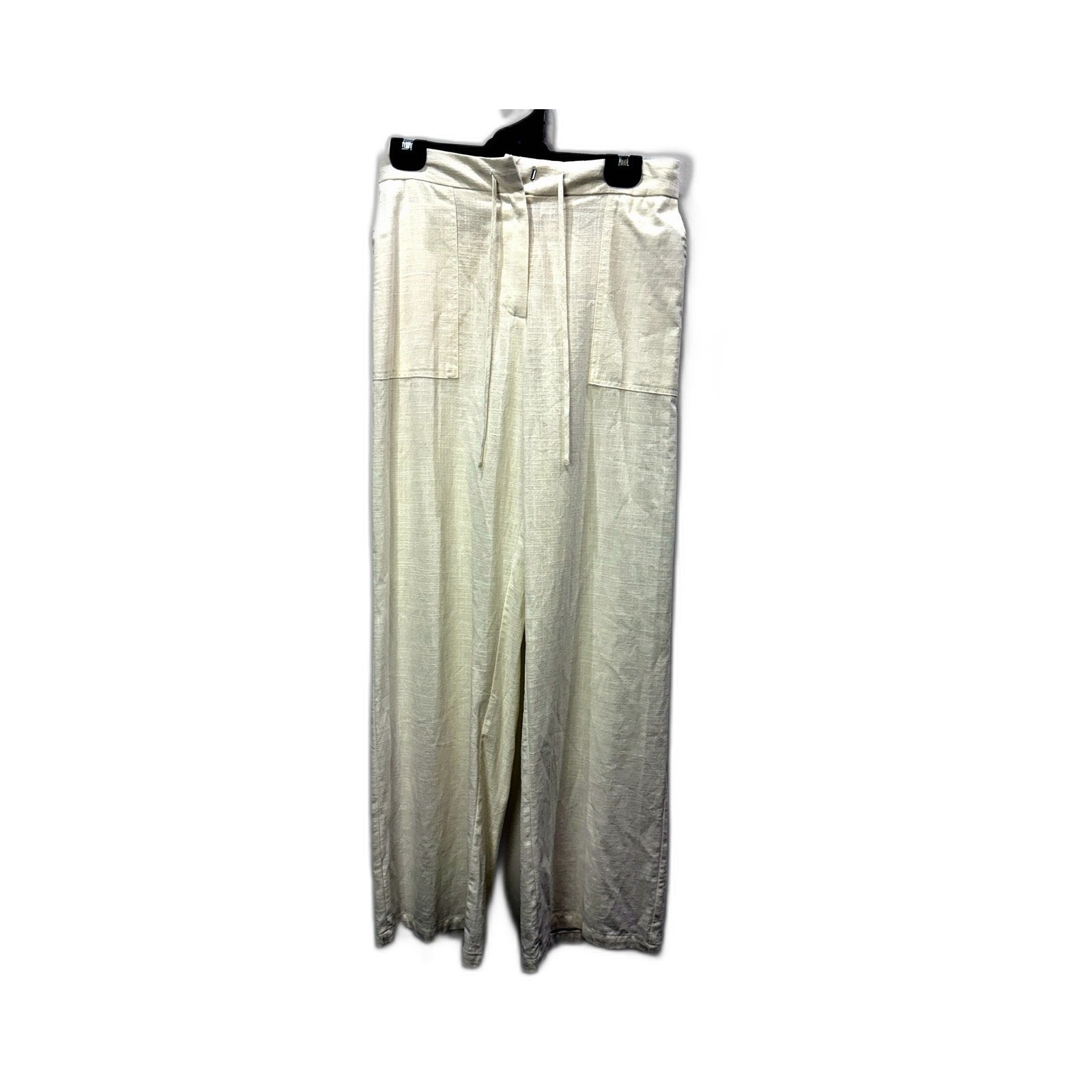 Subtitled Womens Cream Wide Leg Drawstring Cotton Casual Pants, Size M
