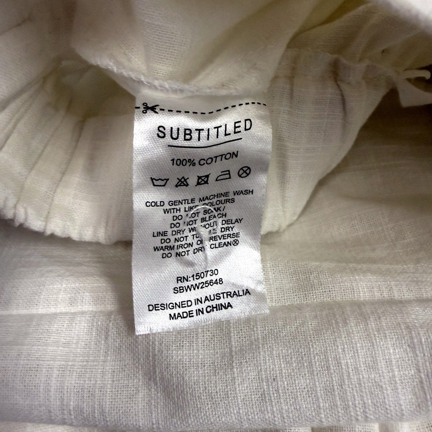 Subtitled Womens Cream Wide Leg Drawstring Cotton Casual Pants, Size M