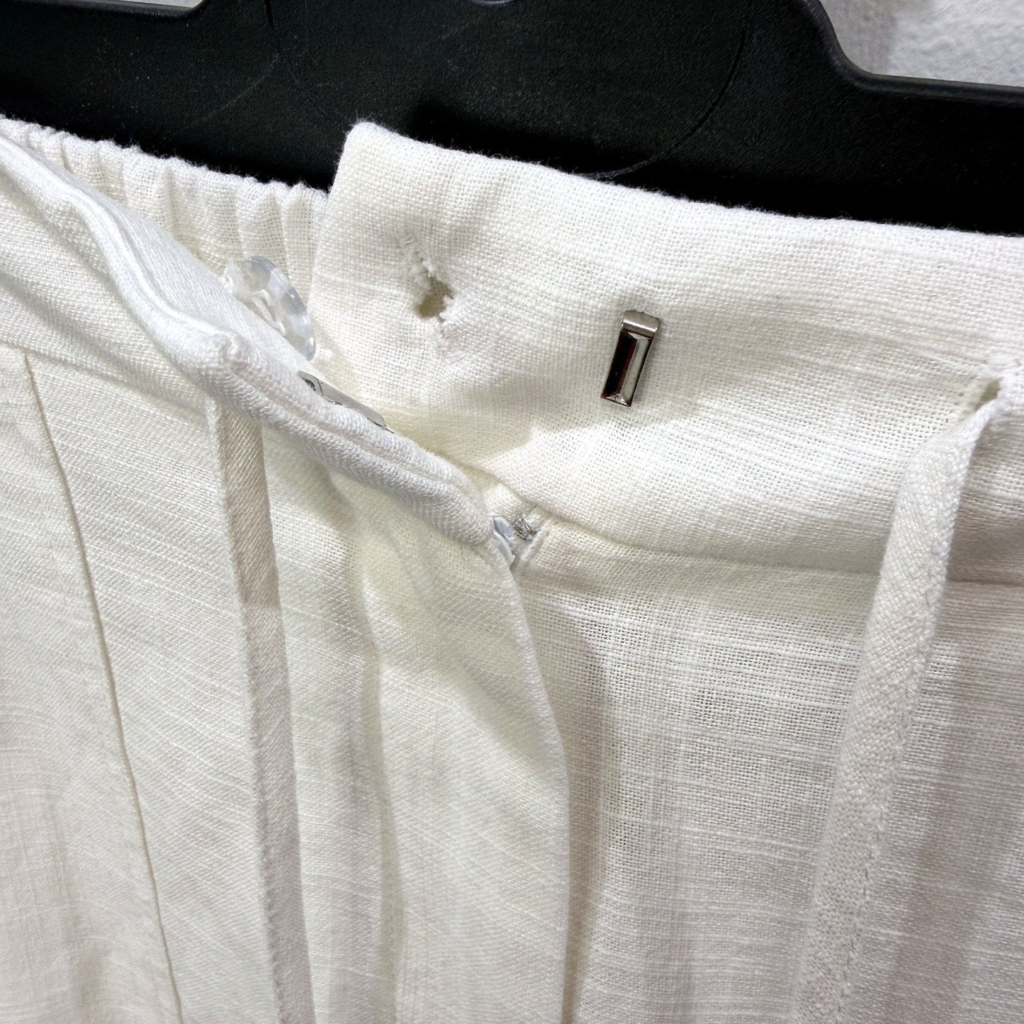 Subtitled Womens Cream Wide Leg Drawstring Cotton Casual Pants, Size M