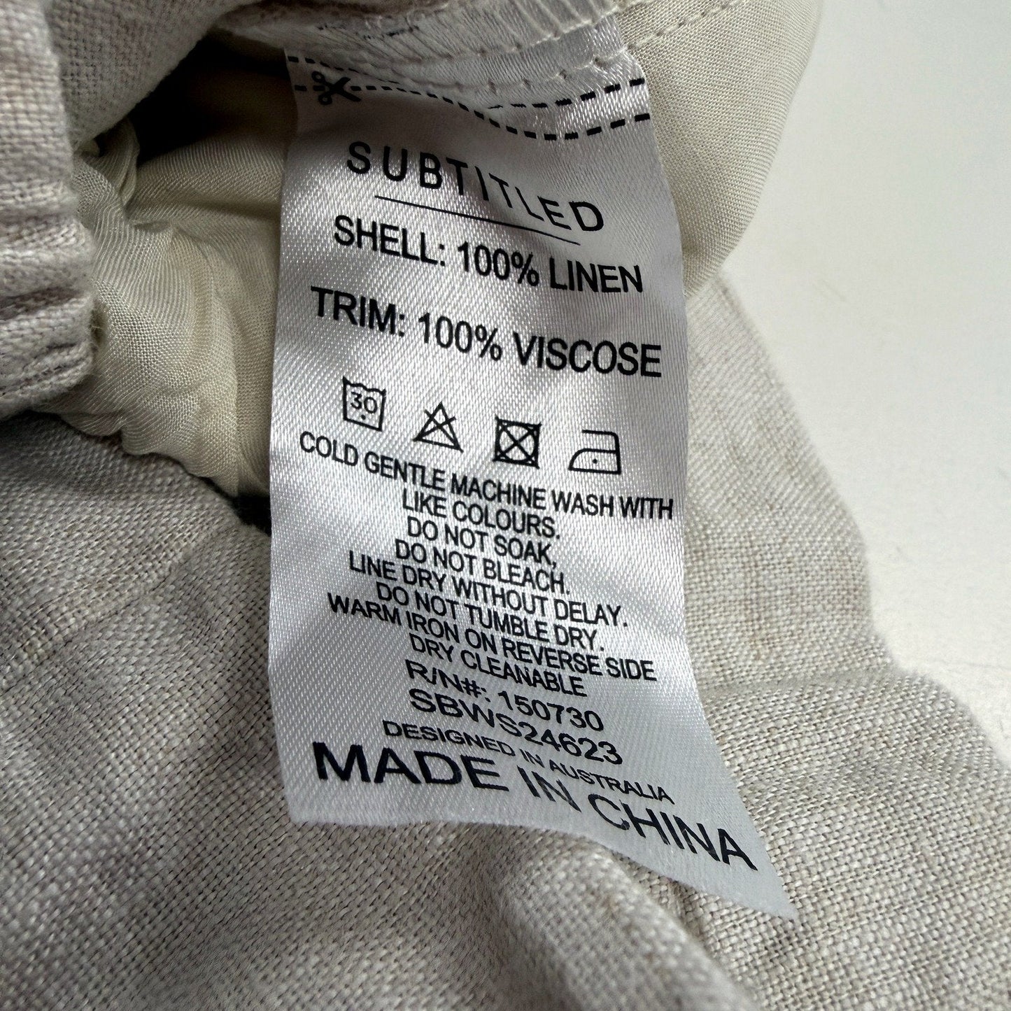 Subtitled Womens Linen Pants Casual Loose Fit Elastic Waist Beige Size S NEW