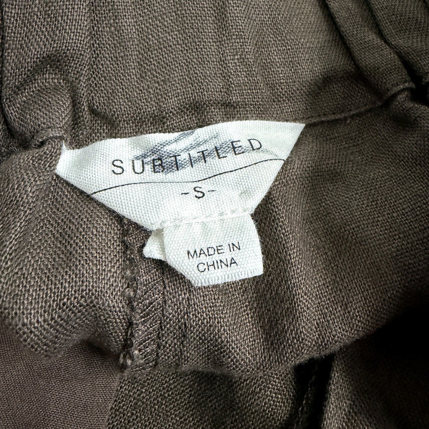 Subtitled Womens Linen Pants with Elastic Waist in Brown, Size S NEW