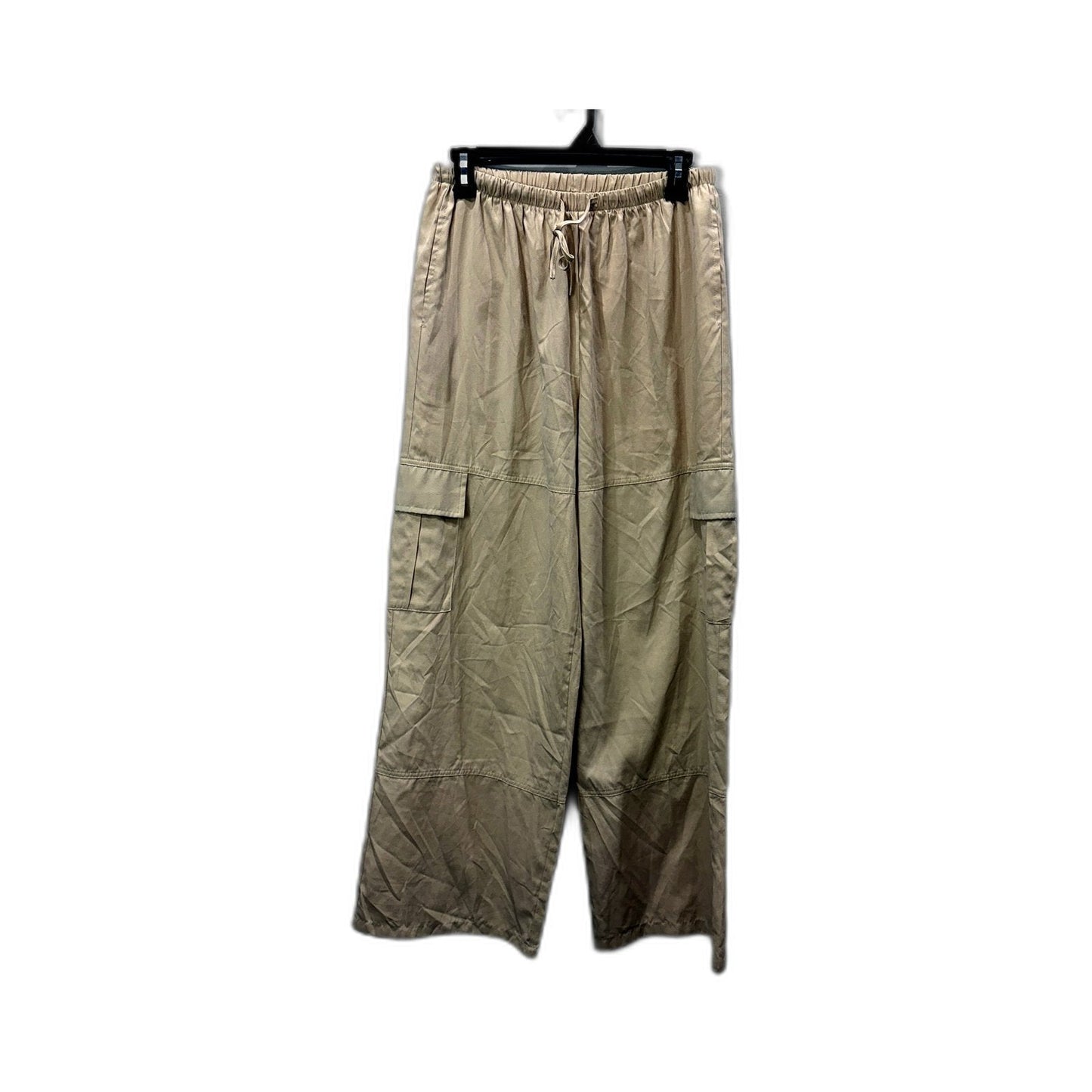 Subtitled Womens Beige Cargo Pants with Elastic Waist and Drawstring Size M NEW