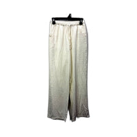 Subtitled Womens Palazzo Pants Linen Rayon Wide Leg Elastic Waist Ivory NEW
