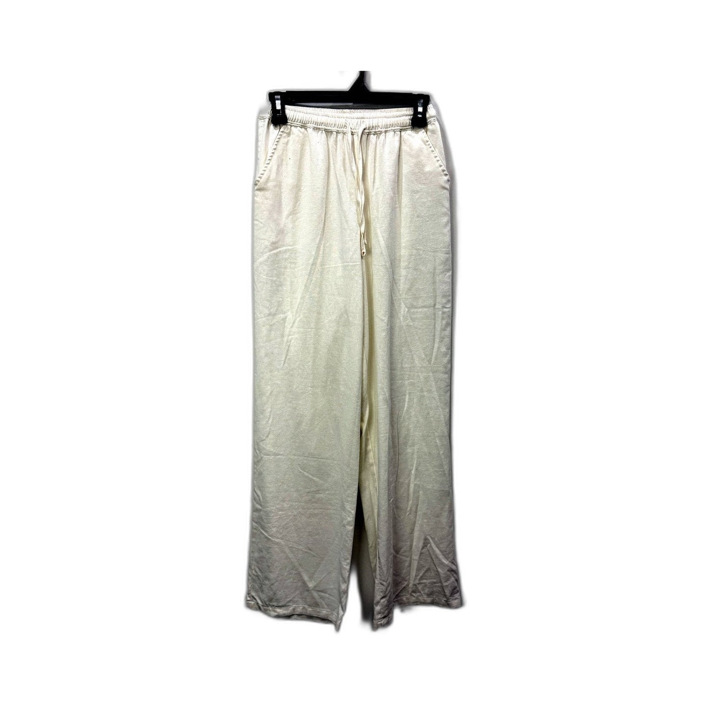 Subtitled Womens Palazzo Pants Linen Rayon Wide Leg Elastic Waist Ivory NEW