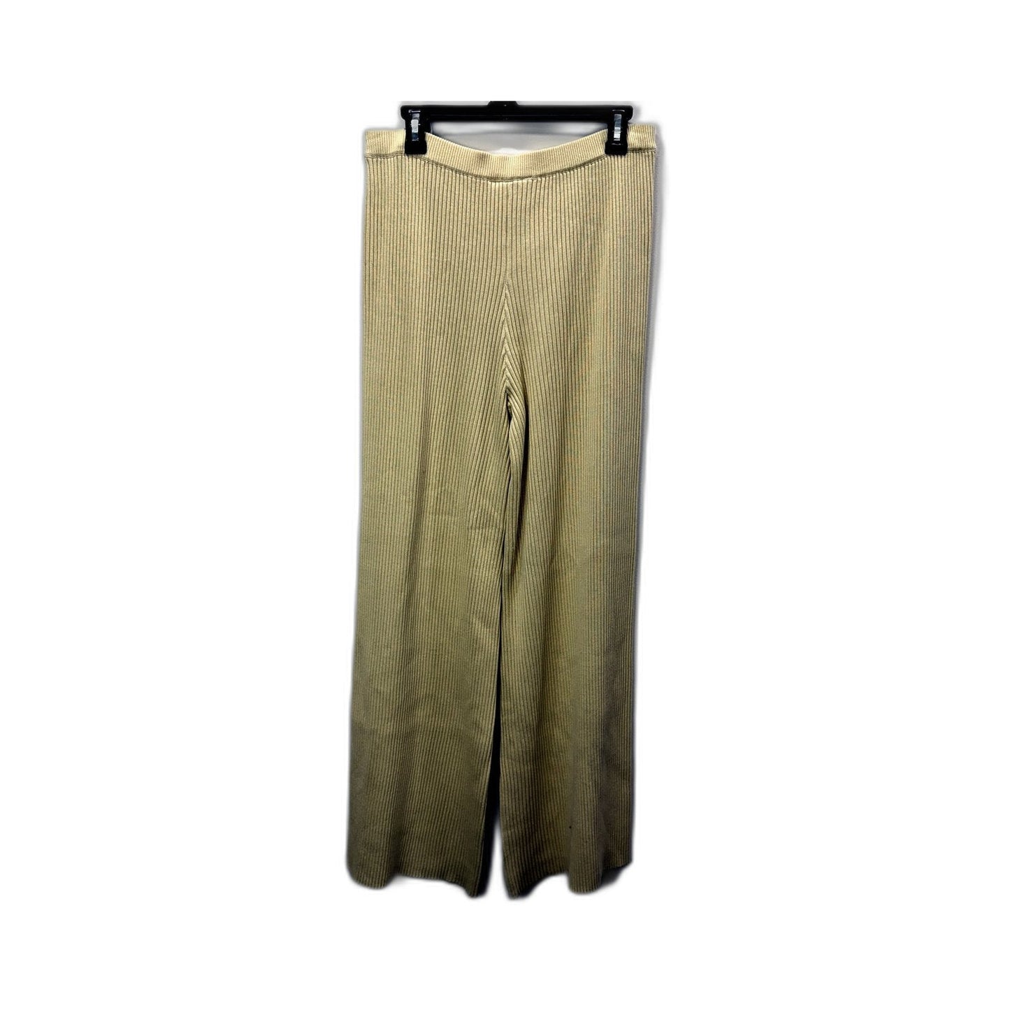 Subtitled Womens Ribbed Knit Wide Leg High Waisted Pants Beige Size XL NEW