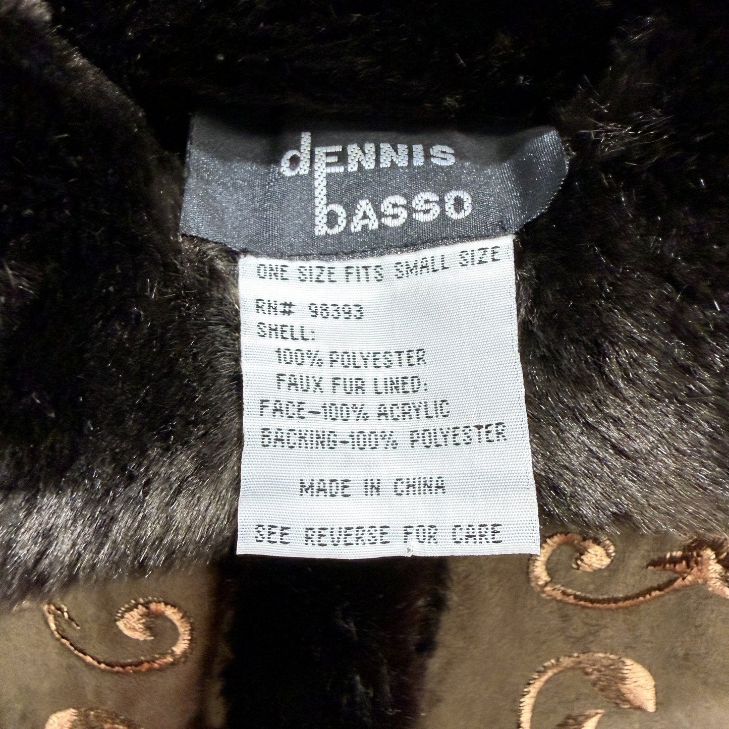 Dennis Basso Womens Faux Fur Poncho Cloak Brown Floral Embroidered Size One
