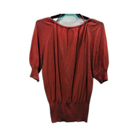 Witchery Womens Pullover Knit Blouse Puff Sleeve Tie Neck Cotton Pink Size S