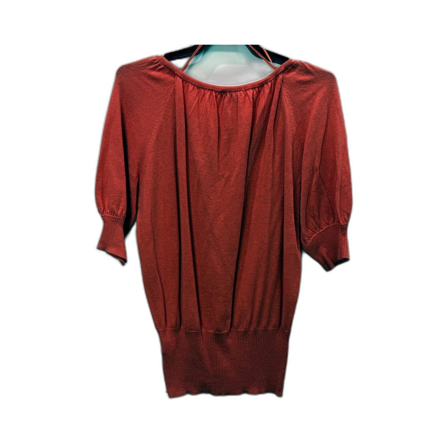 Witchery Womens Pullover Knit Blouse Puff Sleeve Tie Neck Cotton Pink Size S