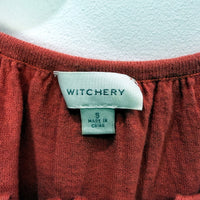 Witchery Womens Pullover Knit Blouse Puff Sleeve Tie Neck Cotton Pink Size S