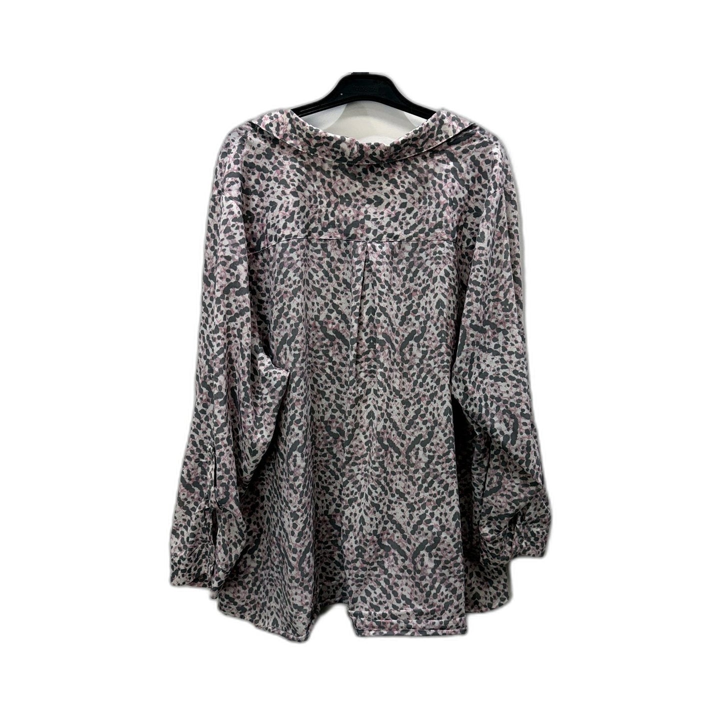 Autograph Womens Button-Down Shirt Leopard Print Long Sleeve Gray Size 24