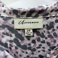 Autograph Womens Button-Down Shirt Leopard Print Long Sleeve Gray Size 24