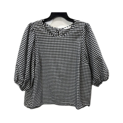 Isobelle Womens Gingham Blouse Puff Sleeve Tie Neck Checkered Shirt Black NEW