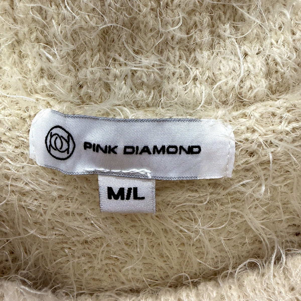 Pink Diamond Womens Oversized Fuzzy Cowl Neck Pullover Sweater Cream Size M/L