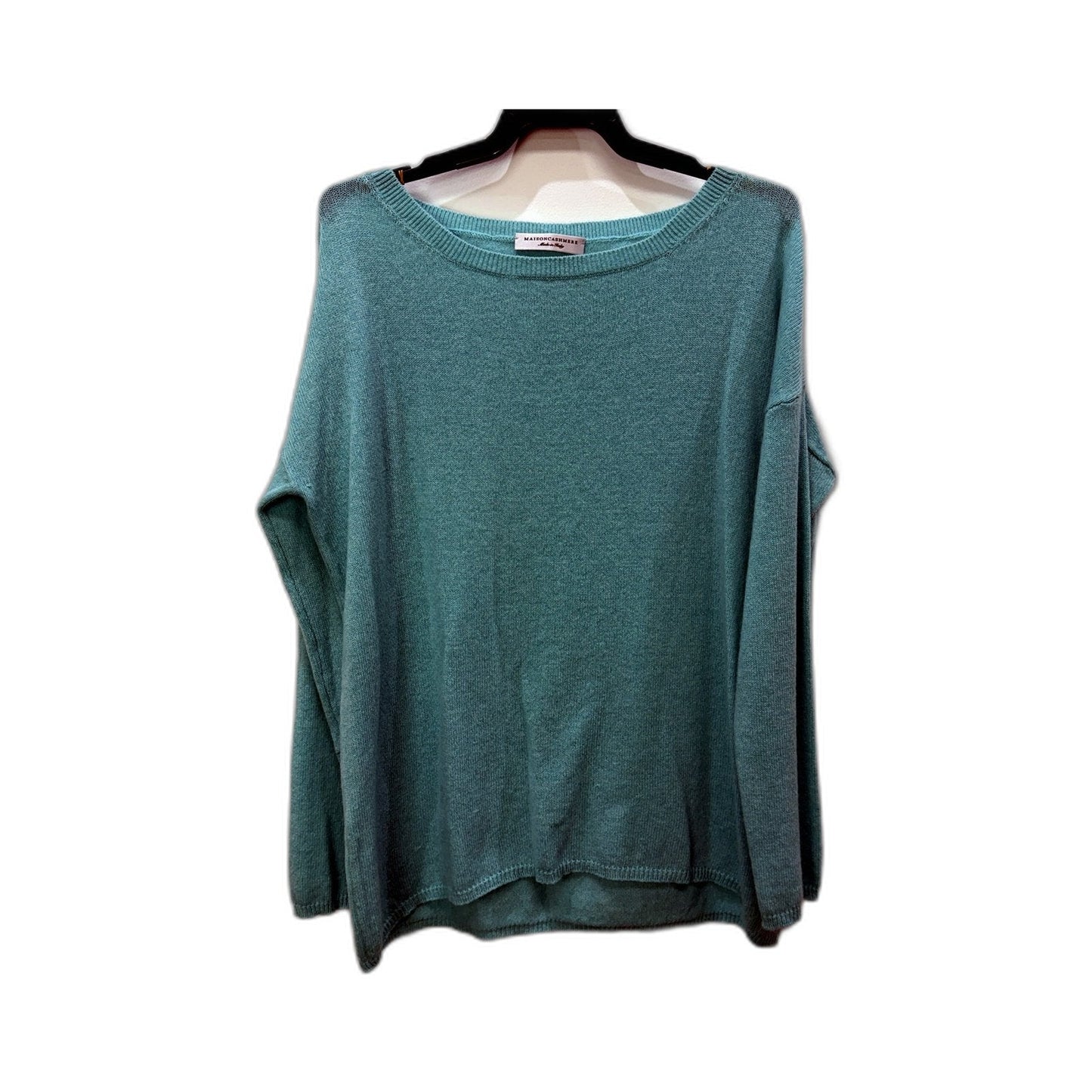 Maisoncashmere Womens Ribbed Boat Neck Pullover Sweater in Teal, Size S NEW