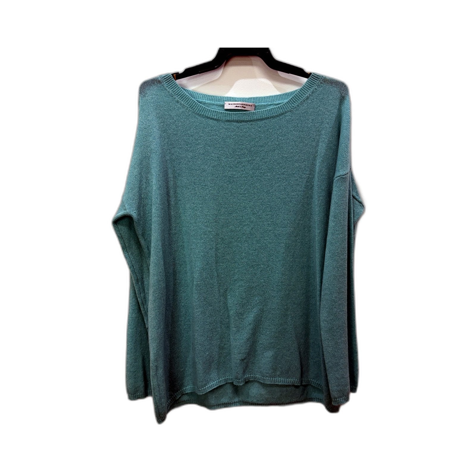 Maisoncashmere Womens Ribbed Boat Neck Pullover Sweater in Teal, Size S NEW