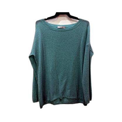 Maisoncashmere Womens Ribbed Boat Neck Pullover Sweater in Teal, Size S NEW