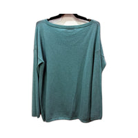 Maisoncashmere Womens Ribbed Boat Neck Pullover Sweater in Teal, Size S NEW