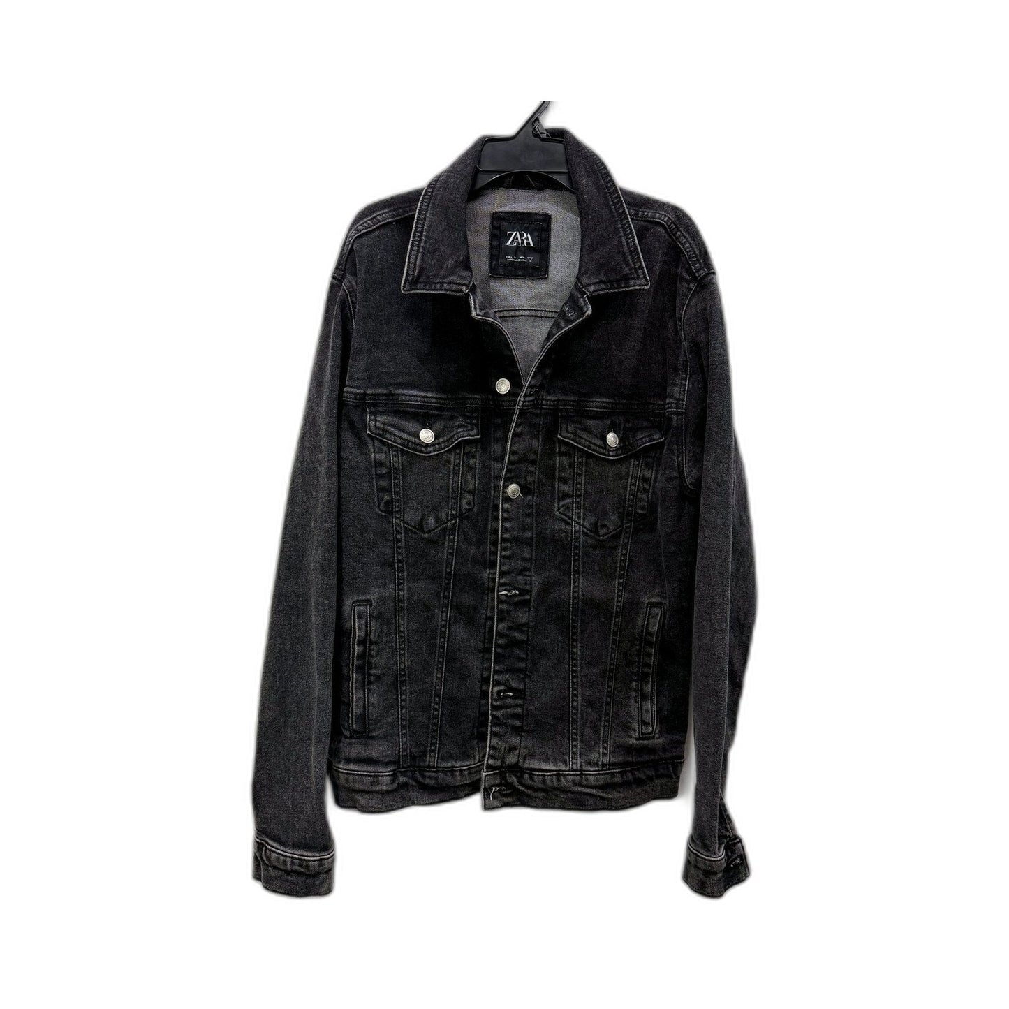 Zara Womens Distressed Black Denim Jacket - Casual Wear Size Large