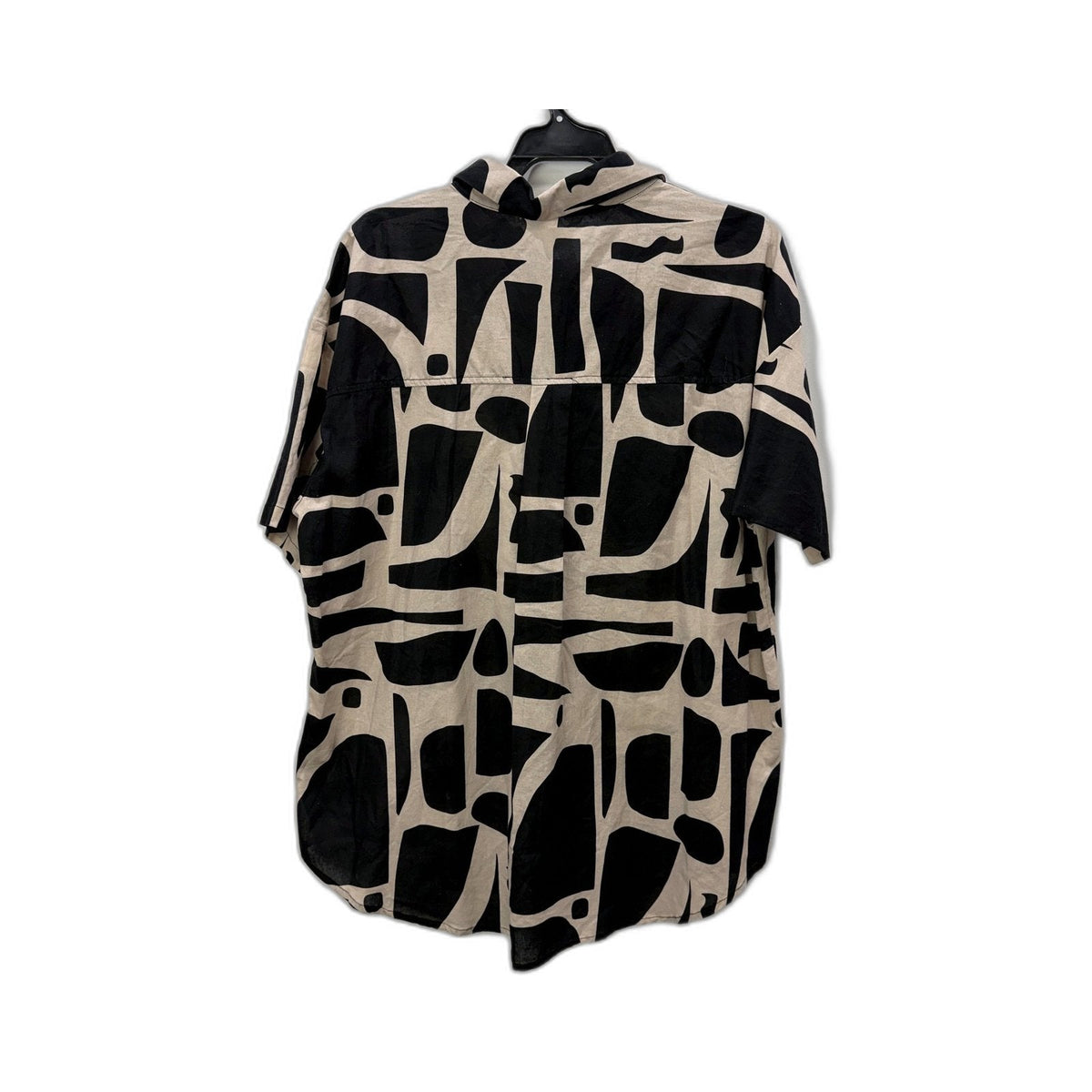 Subtitled Womens Button-Down Linen Shirt Short Sleeve Black Beige Size L NEW