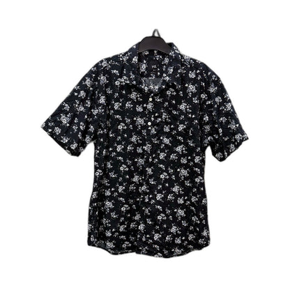 Yd. Mens Button-Down Shirt Black and White Floral Casual Short Sleeve Size L NEW