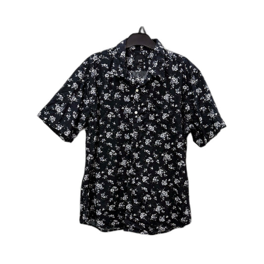 Yd. Mens Button-Down Shirt Black and White Floral Casual Short Sleeve Size L NEW