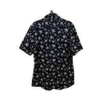 Yd. Mens Button-Down Shirt Black and White Floral Casual Short Sleeve Size L NEW