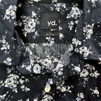 Yd. Mens Button-Down Shirt Black and White Floral Casual Short Sleeve Size L NEW