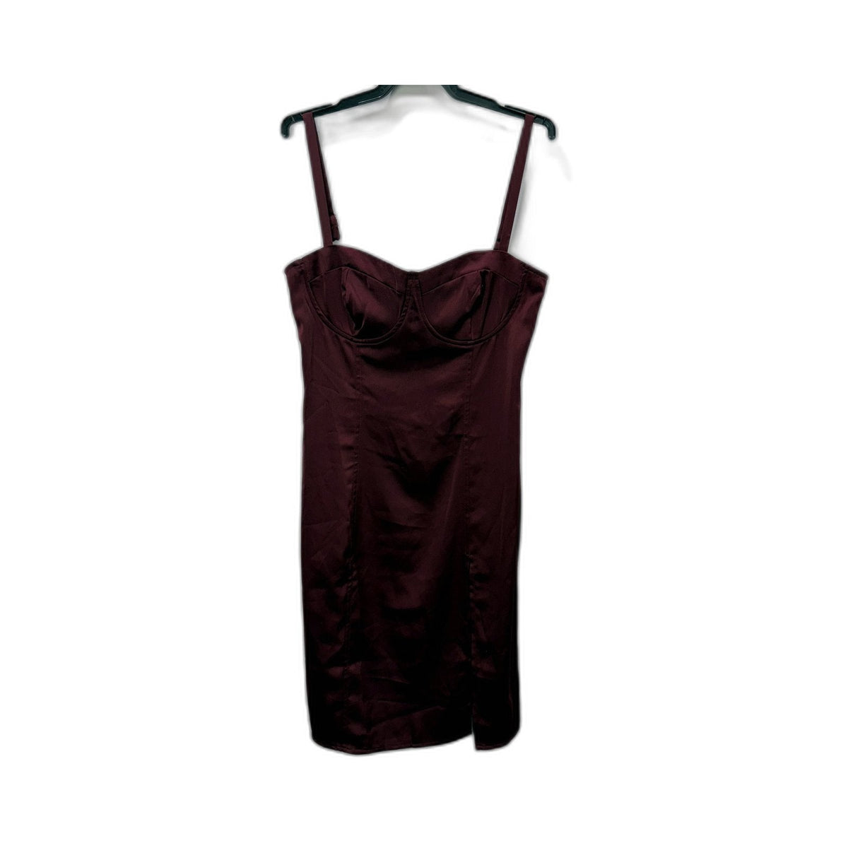 BWLDR Womens Satin Bodycon Dress with Ruched Detailing in Burgundy Size 14 NEW
