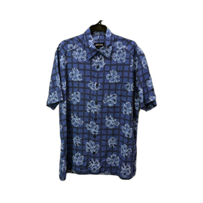 Country Road Mens Blue Gray Floral Button-Down Casual Dress Shirt Size L