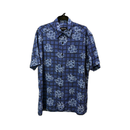 Country Road Mens Blue Gray Floral Button-Down Casual Dress Shirt Size L