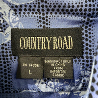 Country Road Mens Blue Gray Floral Button-Down Casual Dress Shirt Size L