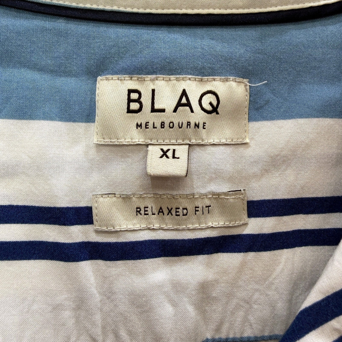 BLAQ Mens Striped Button-Down Shirt Relaxed Fit Viscose Multi Color Size XL