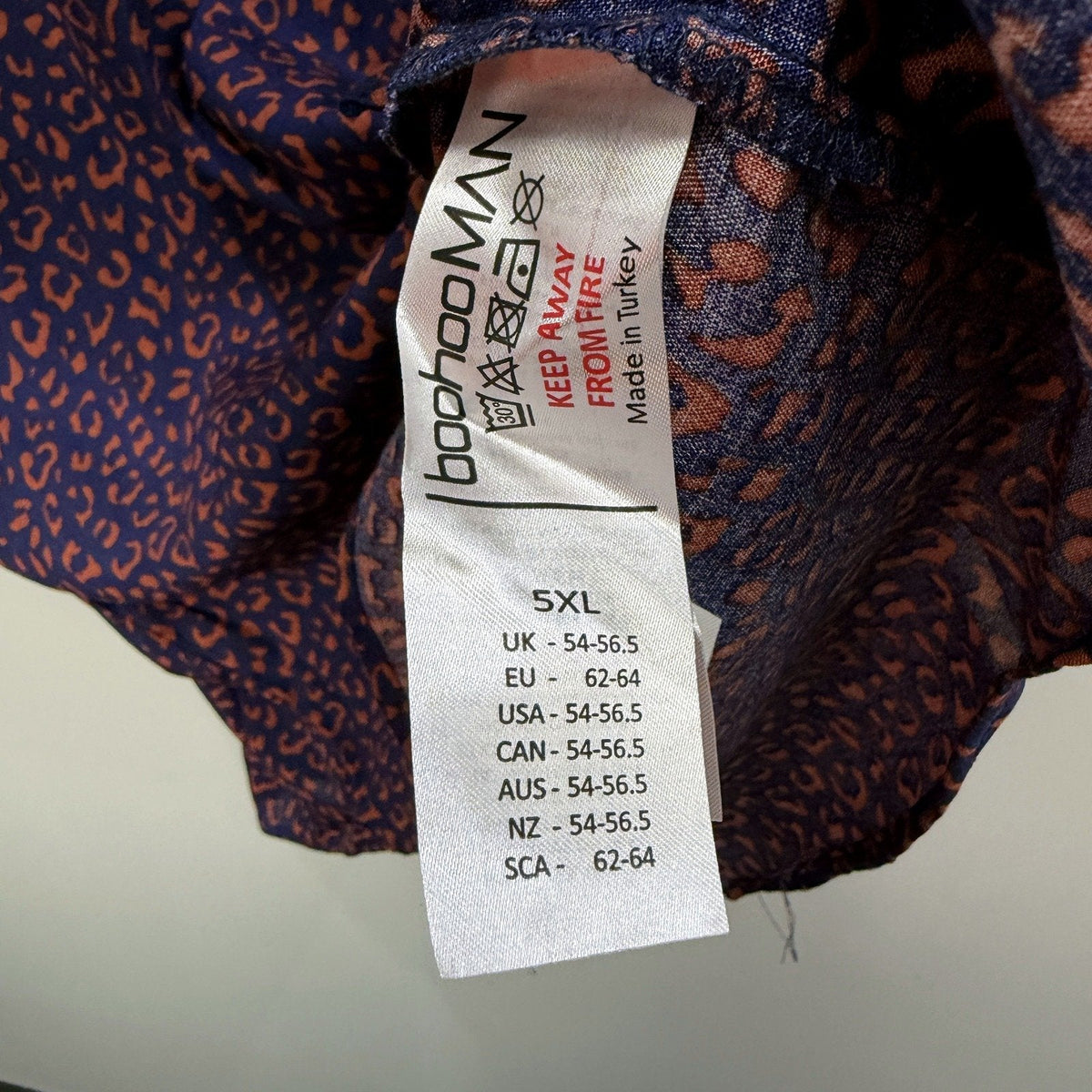 Boohooman Mens Big & Tall Revere Collar Leopard Print Navy and Orange Sz 5XL NEW